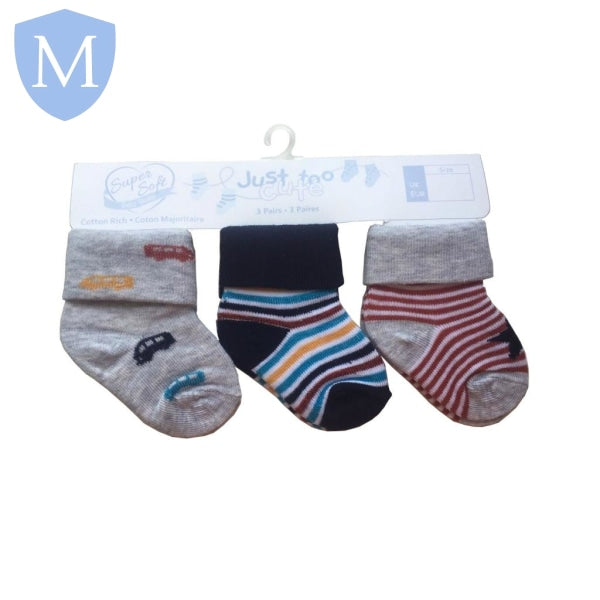 Triple Pack Boys Cotton Rich Socks - Cars (24JTC8949) (Baby Socks) Just Too Cute