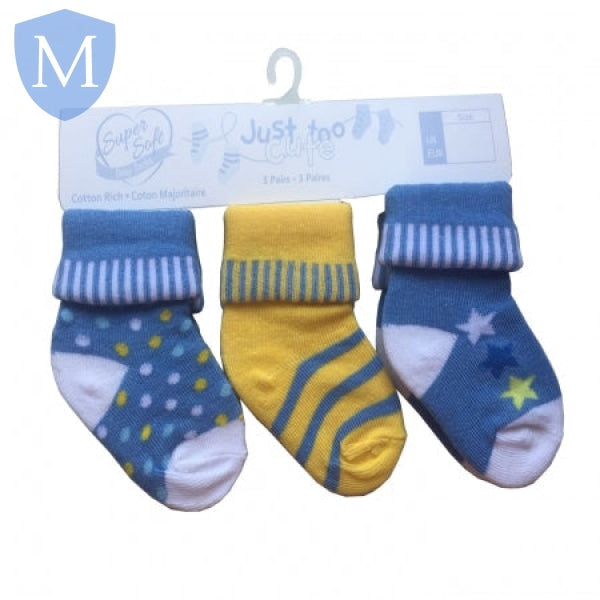 Triple Pack Boys Cotton Rich Socks - Yellow/Stars (24JTC8952) (Baby Socks) Just Too Cute