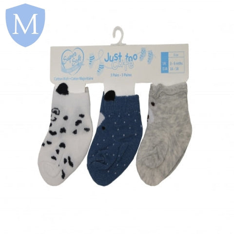 Triple Pack Boys Socks - Animals (24JTC8963) (Baby Socks) Just Too Cute