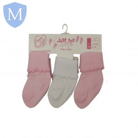 Triple Pack Girls Cotton Rich Socks - Plain Pink (24JTC8951) (Baby Socks) Just Too Cute