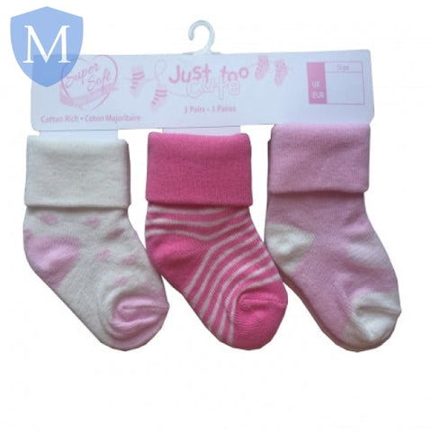 Triple Pack Girls Cotton Rich Socks - Stripes/Heart (24JTC8948) (Baby Socks) Just Too Cute