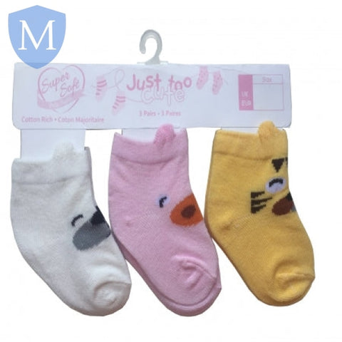 Triple Pack Girls Socks - Animals (24JTC8961) (Baby Socks) Just Too Cute