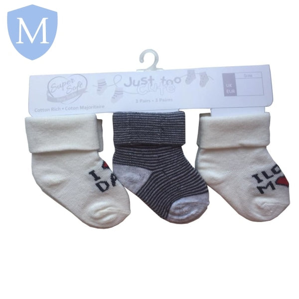 Triple Pack Unisex Socks - I Love Mum/Dad (24JTC8954) (Baby Socks) Just Too Cute