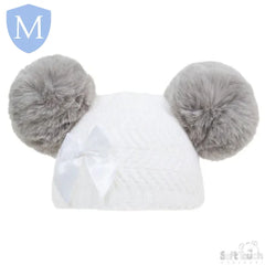 'Zig Zag' Knit Hat With 2 Faux-Fur Pom-Poms & Bow (H634) (Baby Hats) Mansuri