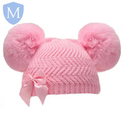 'Zig Zag' Knit Hat With 2 Faux-Fur Pom-Poms & Bow (H634) (Baby Hats) Mansuri